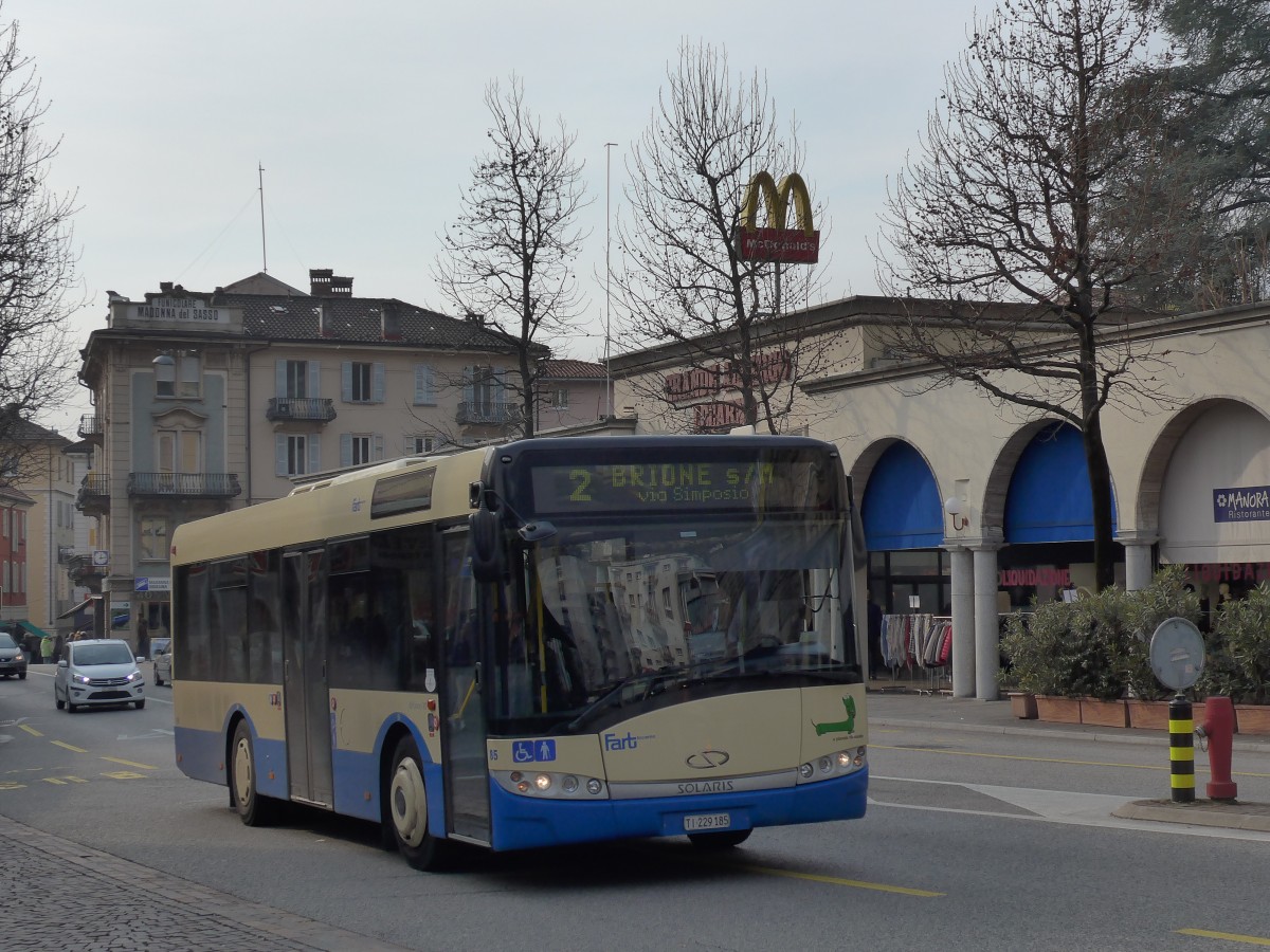 (168'622) - FART Solaris - Nr. 85/TI 229'185 - Solaris am 6. Februar 2016 beim Bahnhof Locarno
