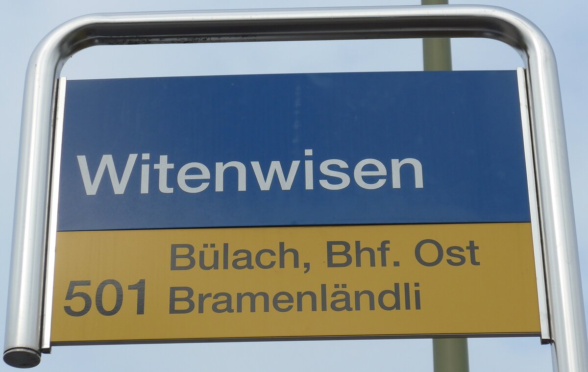 (168'875) - ZVV/PostAuto-Haltestellenschild - Blach, Witenwisen - am 24. Februar 2016