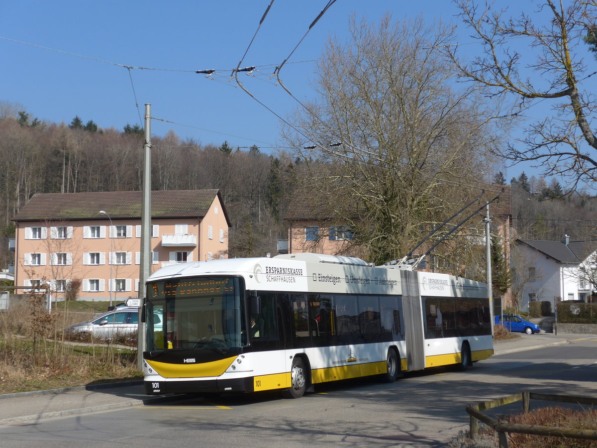 (169'270) - VBSH Schaffhausen - Nr. 101 - Hess/Hess Gelenktrolleybus am 19. Mrz 2016 in Neuhausen, Herbstcker