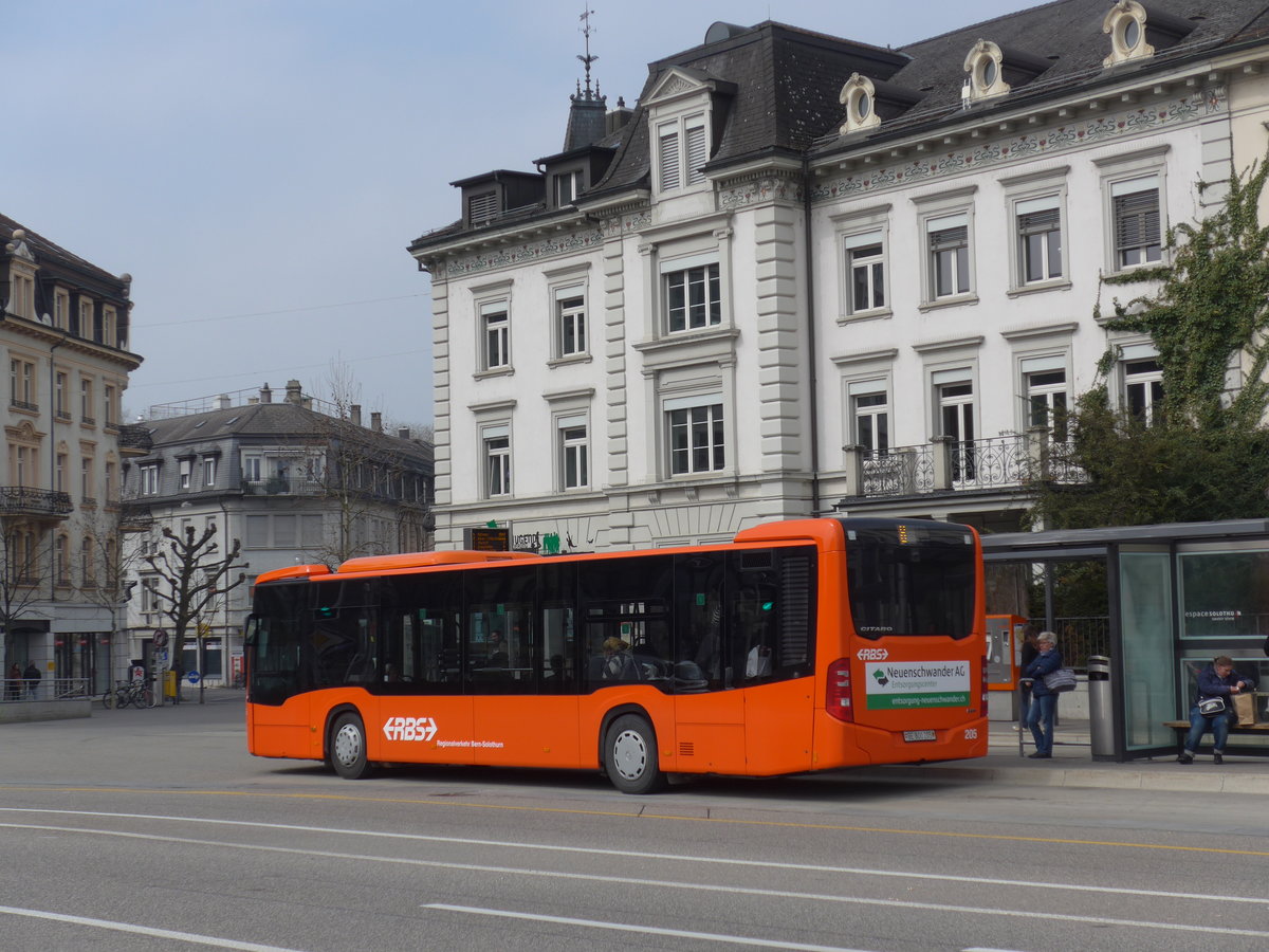 (169'365) - RBS Worblaufen - Nr. 205/BE 800'205 - Mercedes am 21. Mrz 2016 beim Hauptbahnhof Solothurn