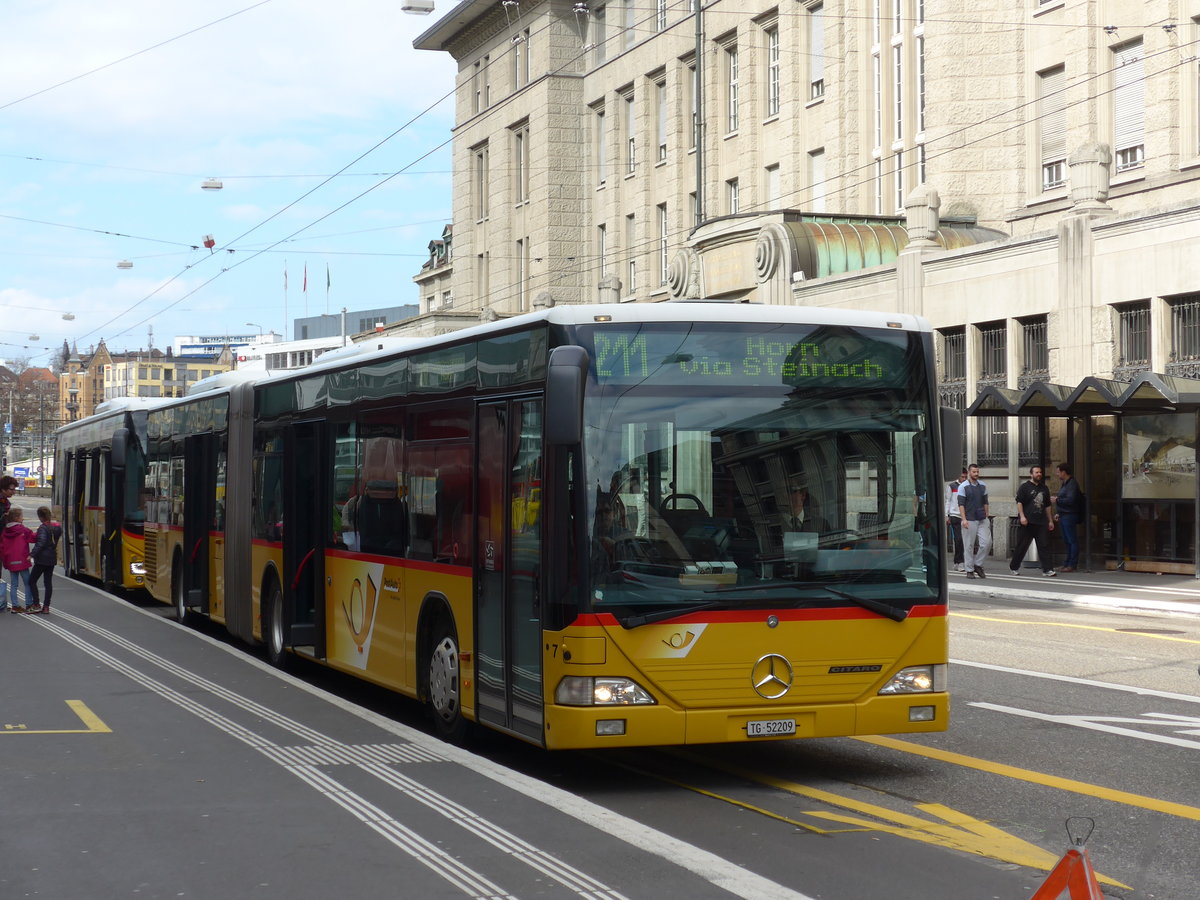 (169'865) - Eurobus, Arbon - Nr. 7/TG 52'209 - Mercedes am 12. April 2016 beim Bahnhof St. Gallen (prov. Haltestelle)