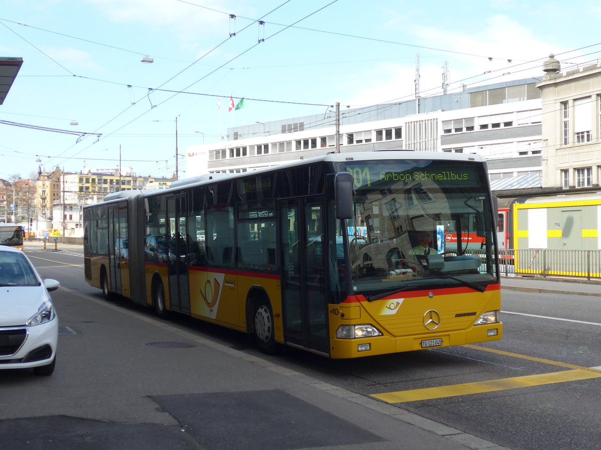 (169'883) - Eurobus, Arbon - Nr. 10/TG 121'045 - Mercedes am 12. April 2016 beim Bahnhof St. Gallen (prov. Haltestelle)