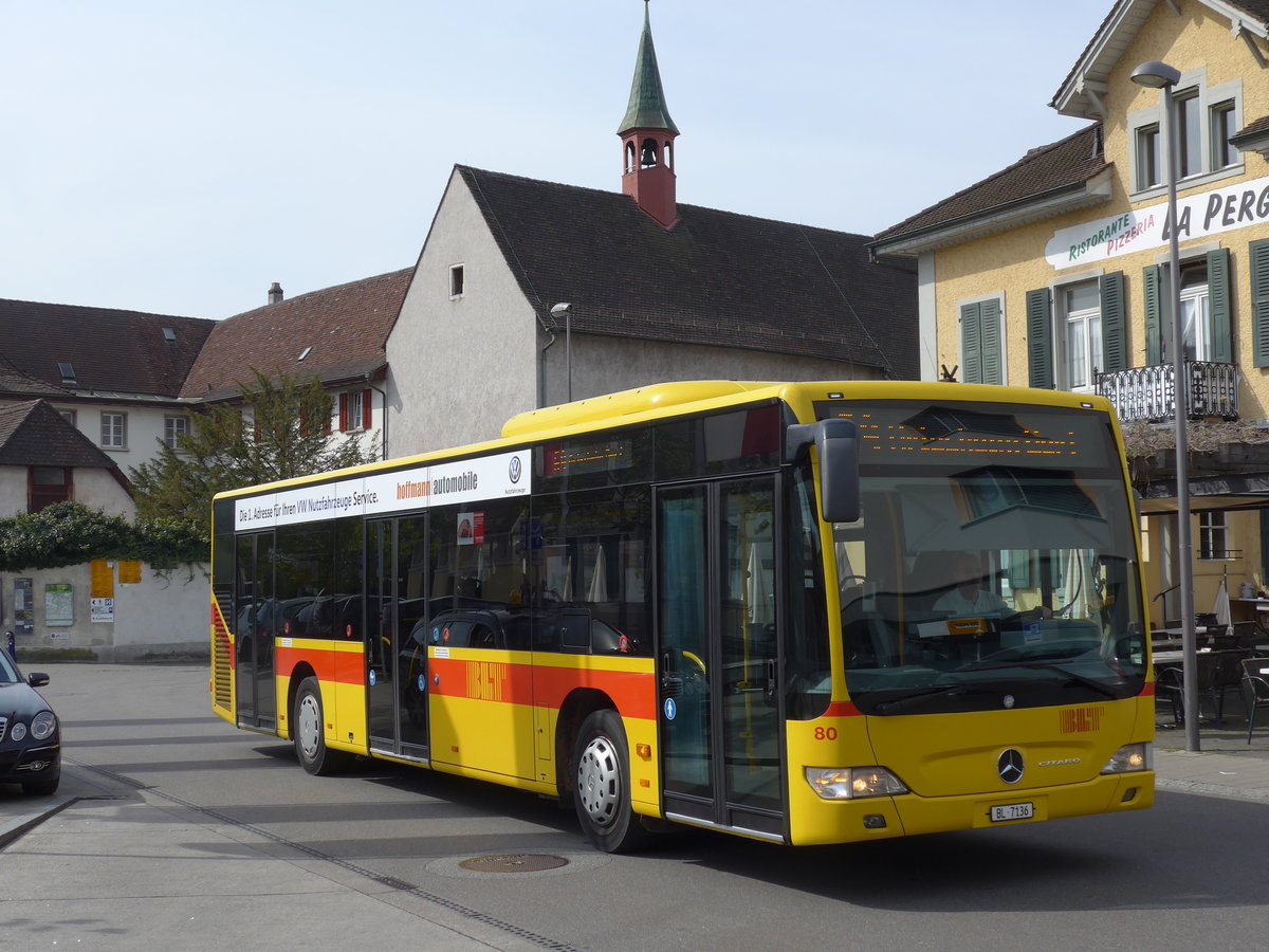 (170'275) - BLT Oberwil - Nr. 80/BL 7136 - Mercedes am 30. April 2016 beim Bahnhof Dornach-Arlesheim