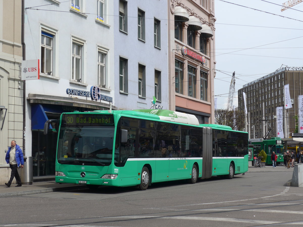 (170'318) - BVB Basel - Nr. 721/BS 6680 - Mercedes am 30. April 2016 beim Bahnhof Basel