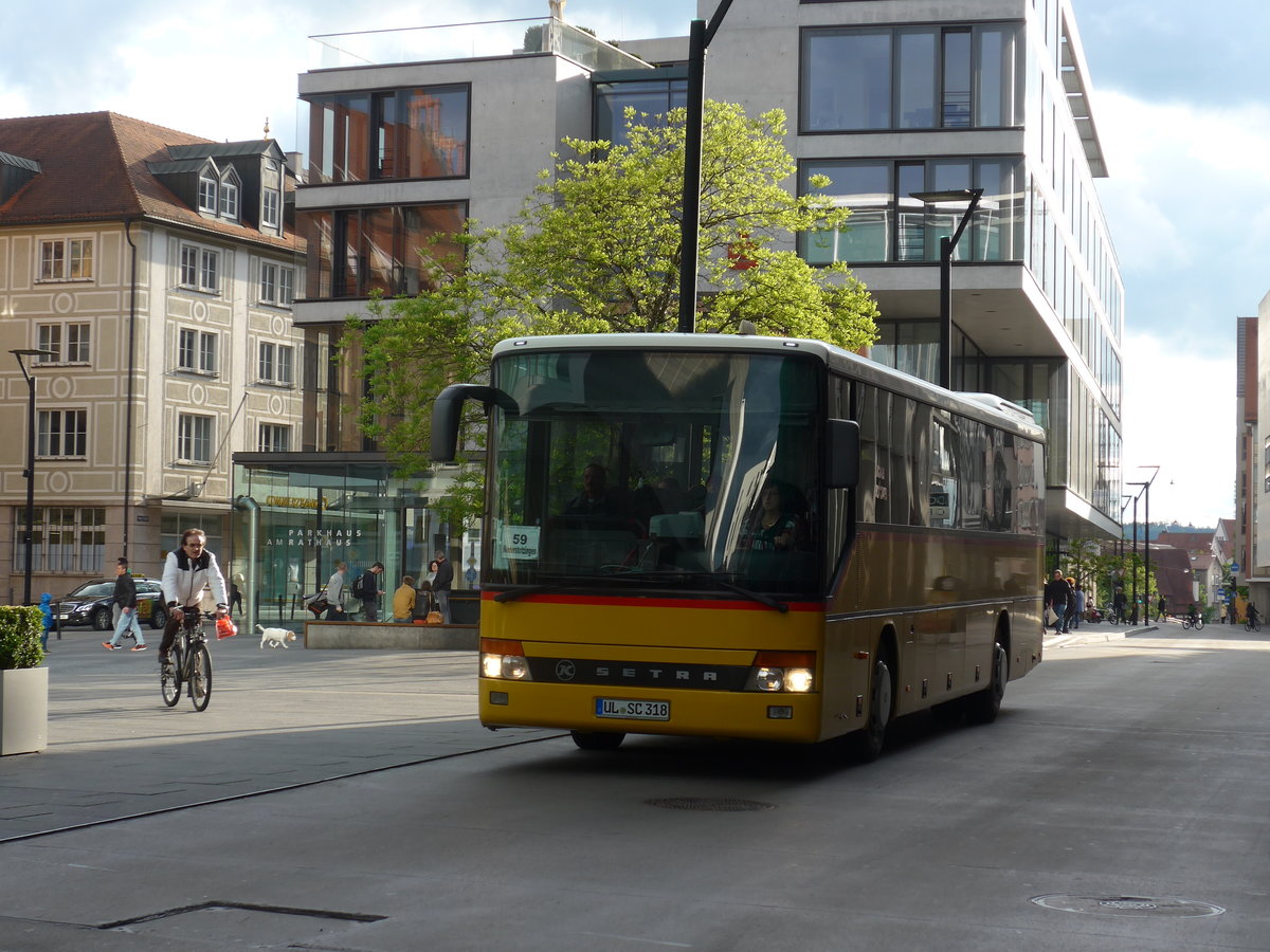 (171'070) - Schrder, Langenau - UL-SC 318 - Setra (ex PostAuto/PU) am 19. Mai 2016 in Ulm, Rathaus Ulm