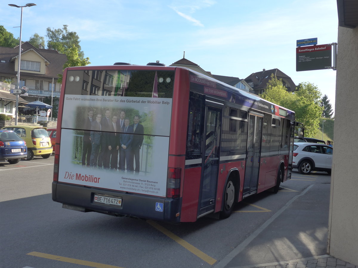 (171'211) - Bernmobil, Bern - Nr. 472/BE 716'472 - MAN/Gppel (ex Peyer, Niederwangen Nr. 72) am 22. Mai 2016 beim Bahnhof Konolfingen