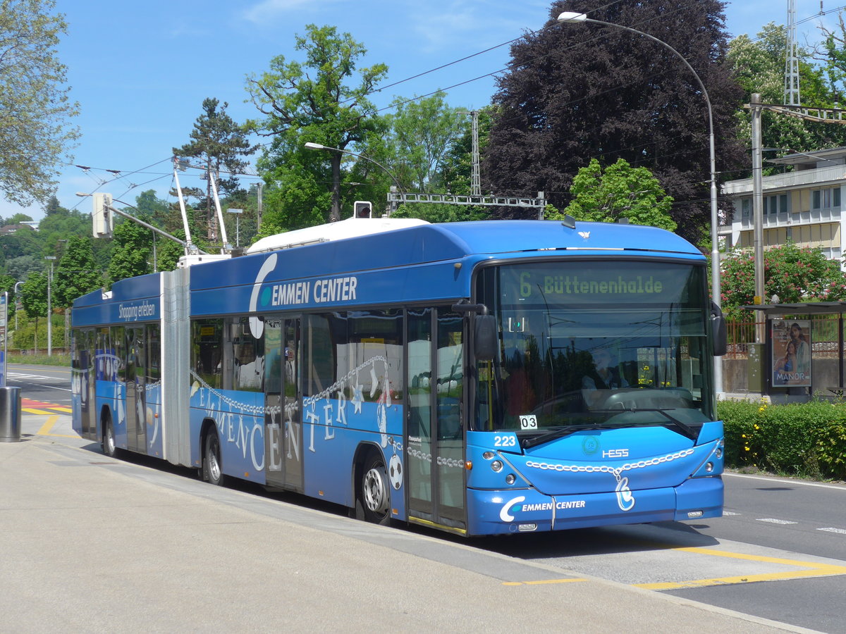 (171'285) - VBL Luzern - Nr. 223 - Hess/Hess Gelenktrolleybus am 22. Mai 2016 in Luzern, Verkehrshaus