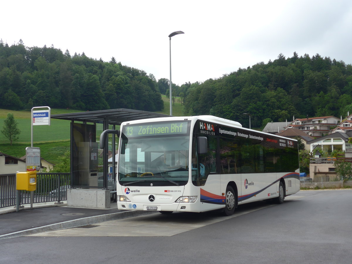 (171'623) - Limmat Bus, Dietikon - AG 370'315 - Mercedes (ex BDWM Bremgarten Nr. 15) am 4. Juni 2016 in Mhlethal, Milchhsli