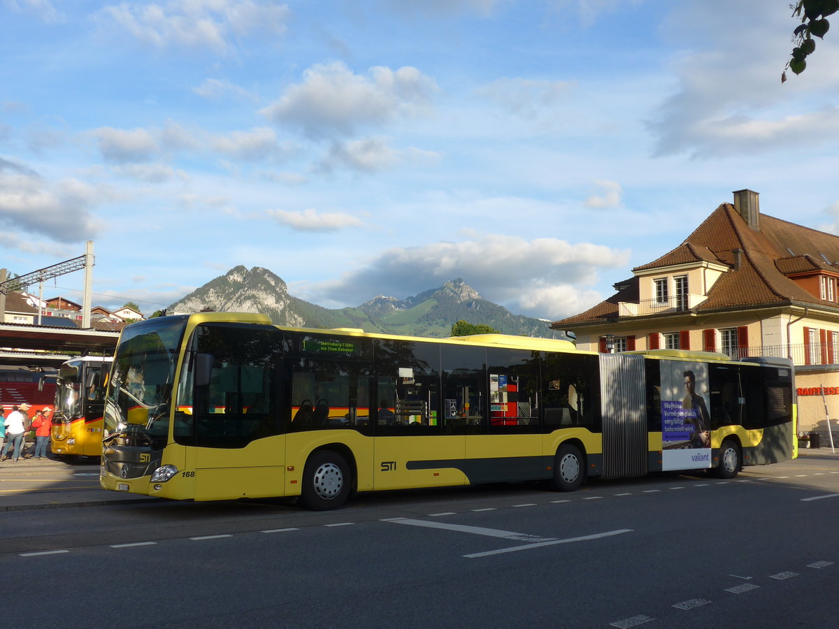 (171'689) - STI Thun - Nr. 168/BE 752'168 - Mercedes am 12. Juni 2016 beim Bahnhof Spiez