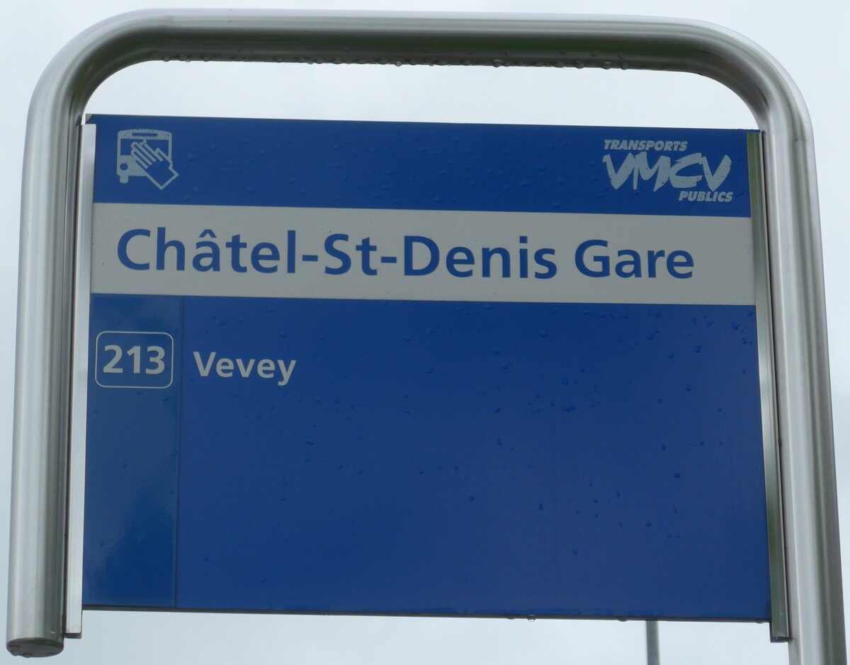 (171'798) - VMCV-Haltestellenschild - Chtel-St-Denis, Gare - am 13. Juni 2016