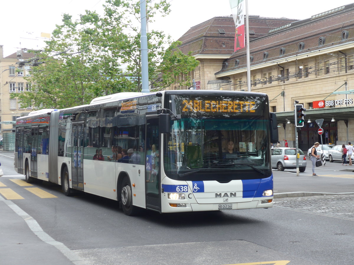 (172'145) - TL Lausanne - Nr. 638/VD 243'146 - MAN am 25. Juni 2016 beim Bahnhof Lausanne