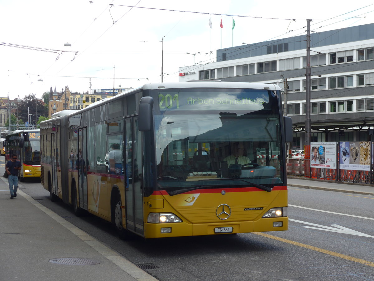(172'619) - Eurobus, Arbon - Nr. 1/TG 686 - Mercedes am 27. Juni 2016 beim Bahnhof St. Gallen (prov. Haltestelle)