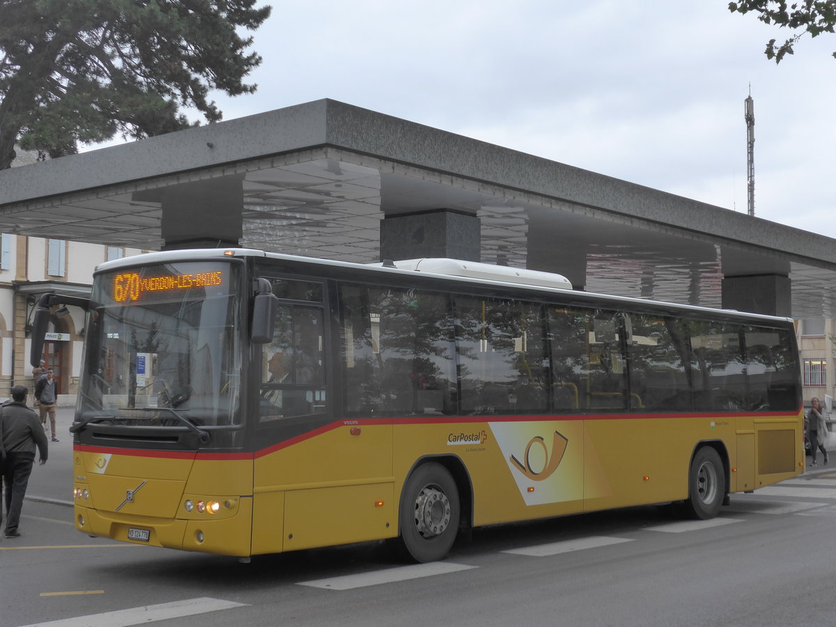 (172'986) - CarPostal Ouest - VD 124'778 - Volvo am 14. Juli 2016 beim Bahnhof Yverdon
