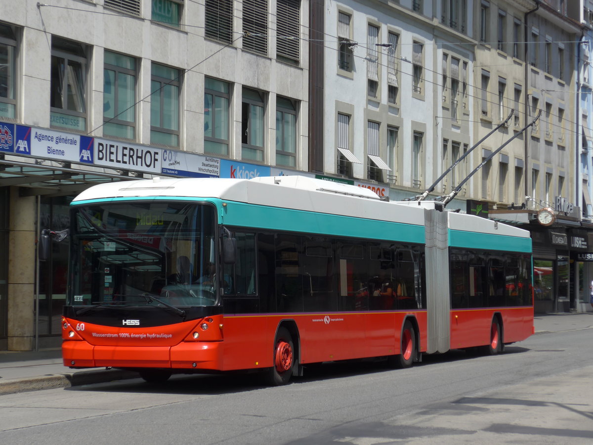 (173'593) - VB Biel - Nr. 60 - Hess/Hess Gelenktrolleybus am 1. August 2016 in Biel, Guisanplatz