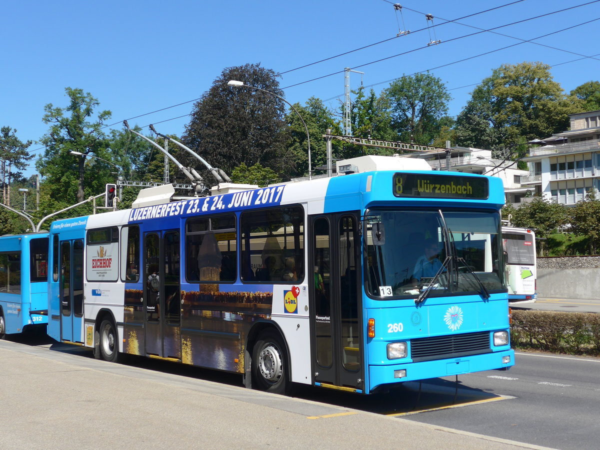 (173'729) - VBL Luzern - Nr. 260 - NAW/R&J-Hess Trolleybus am 8. August 2016 in Luzern, Verkehrshaus