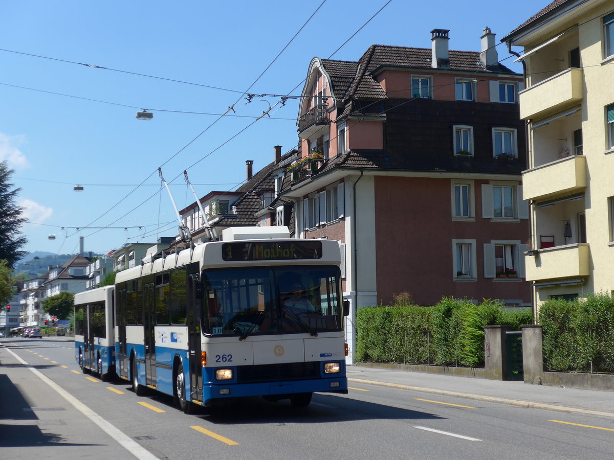 (173'767) - VBL Luzern - Nr. 262 - NAW/R&J-Hess Trolleybus am 8. August 2016 in Luzern, Maihof