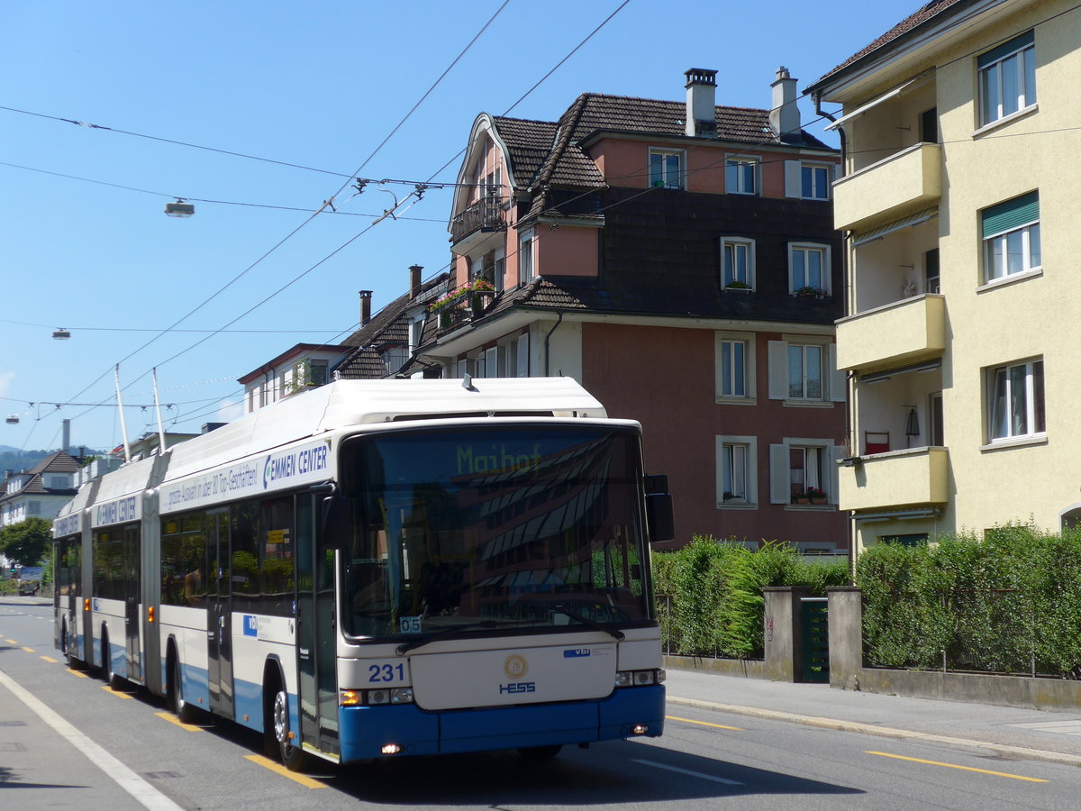 (173'774) - VBL Luzern - Nr. 231 - Hess/Hess Doppelgelenktrolleybus am 8. August 2016 in Luzern, Maihof