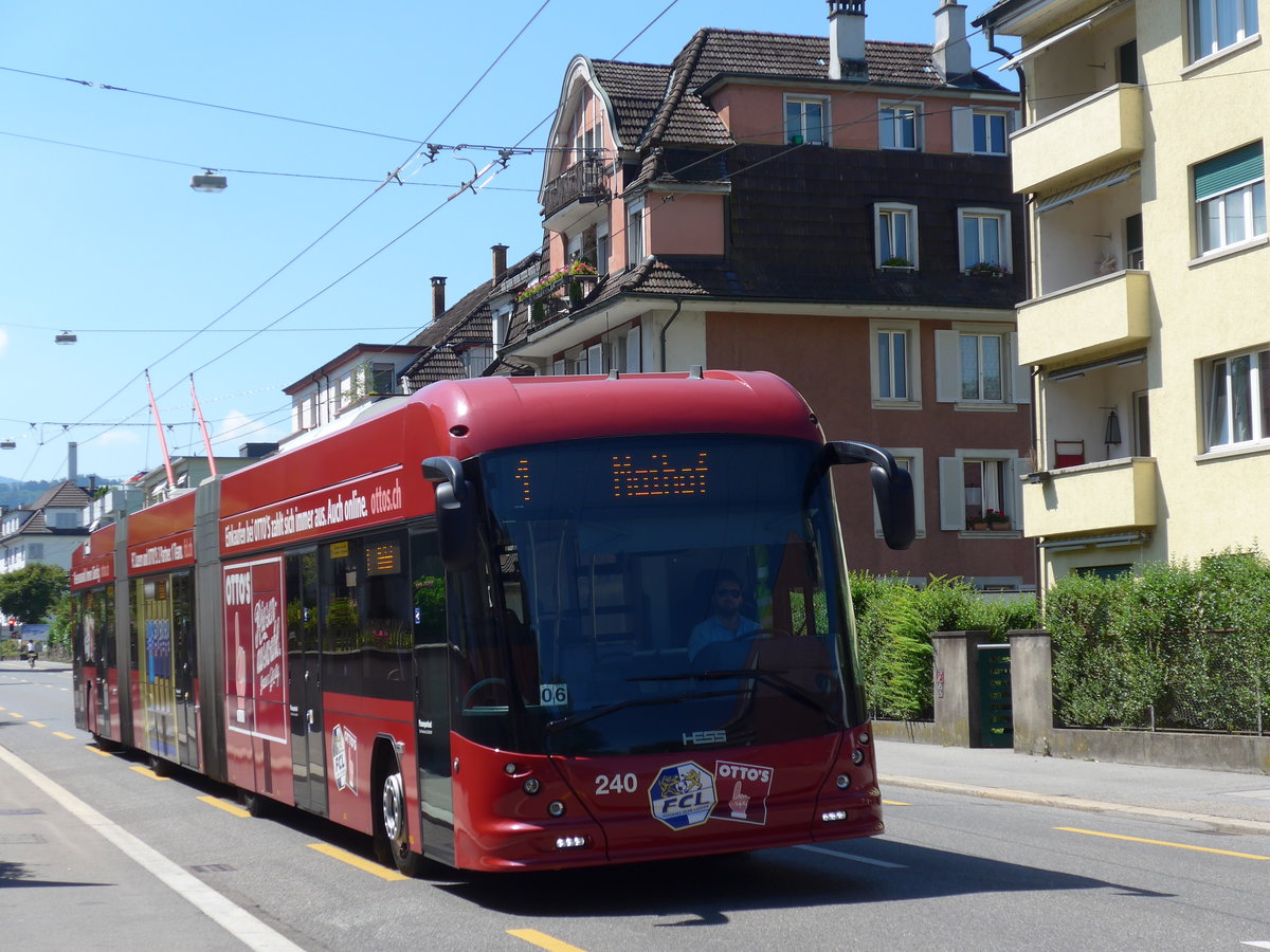 (173'782) - VBL Luzern - Nr. 240 - Hess/Hess Doppelgelenktrolleybus am 8. August 2016 in Luzern, Maihof