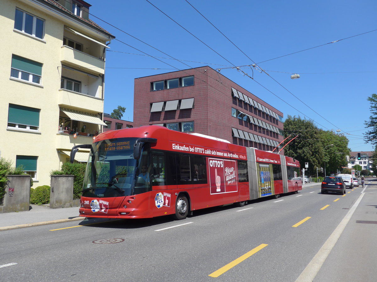 (173'786) - VBL Luzern - Nr. 240 - Hess/Hess Doppelgelenktrolleybus am 8. August 2016 in Luzern, Maihof