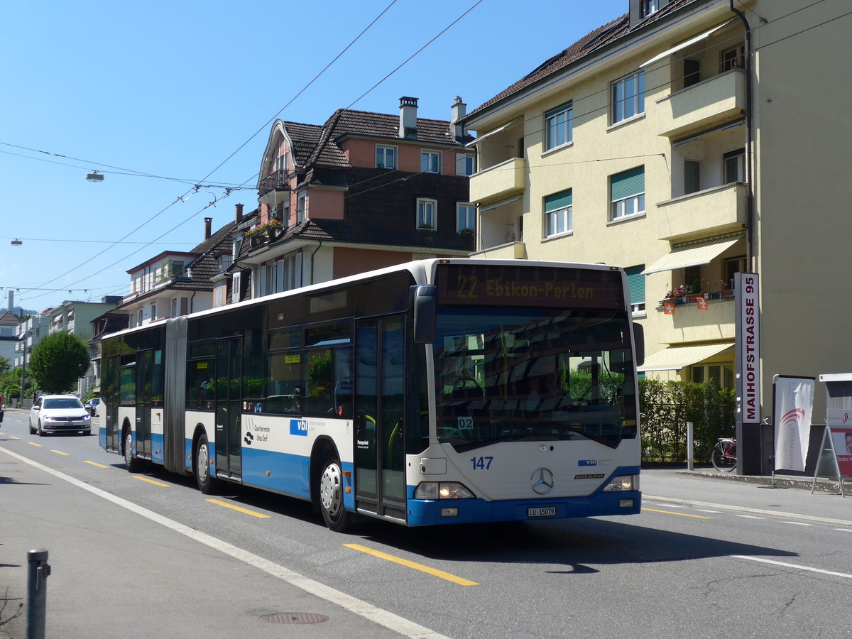(173'789) - VBL Luzern - Nr. 147/LU 15'079 - Mercedes (ex Heggli, Kriens Nr. 709) am 8. August 2016 in Luzern, Maihof