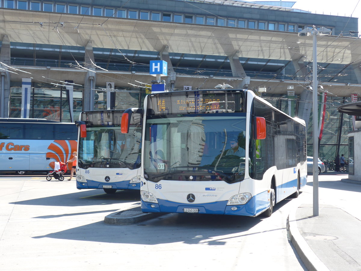 (173'886) - VBL Luzern - Nr. 86/LU 240'308 - Mercedes am 8. August 2016 beim Bahnhof Luzern