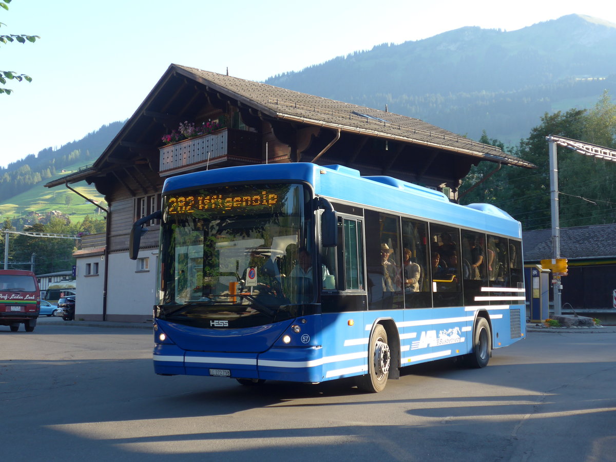 (174'302) - AFA Adelboden - Nr. 57/BE 272'798 - Scania/Hess am 27. August 2016 beim Bahnhof Lenk