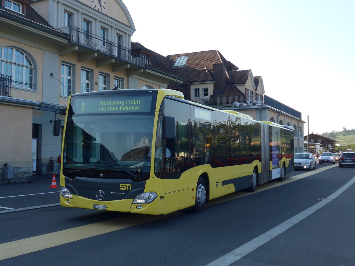 (175'163) - STI Thun - Nr. 168/BE 752'168 - Mercedes am 24. September 2016 beim Bahnhof Spiez