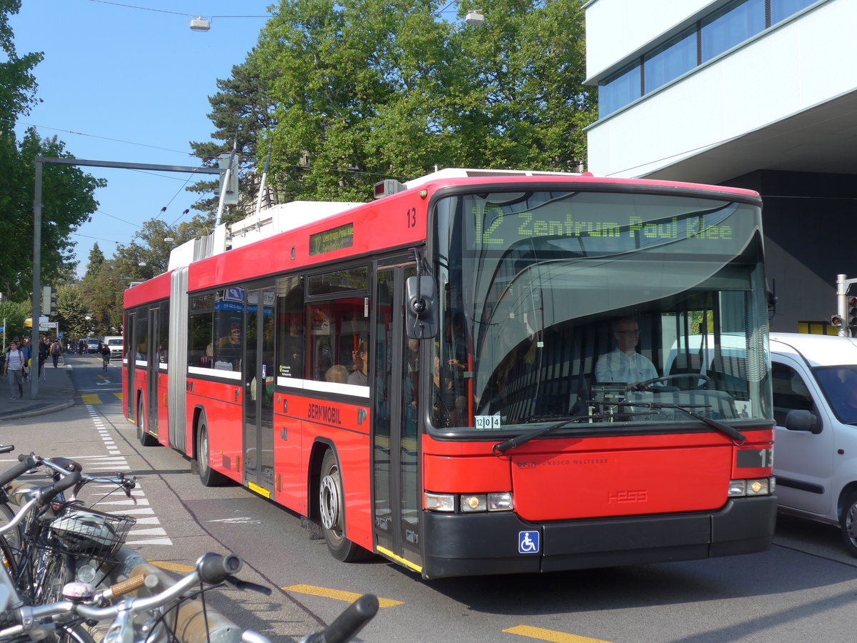 (175'237) - Bernmobil, Bern - Nr. 13 - NAW/Hess Gelenktrolleybus am 26. September 2016 in Bern, Schanzenstrasse
