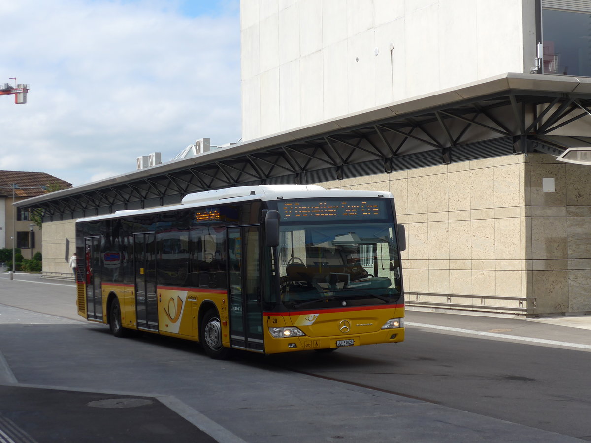 (175'495) - CarPostal Ouest - Nr. 20/JU 31'024 - Mercedes am 7. Oktober 2016 beim Bahnhof Delmont
