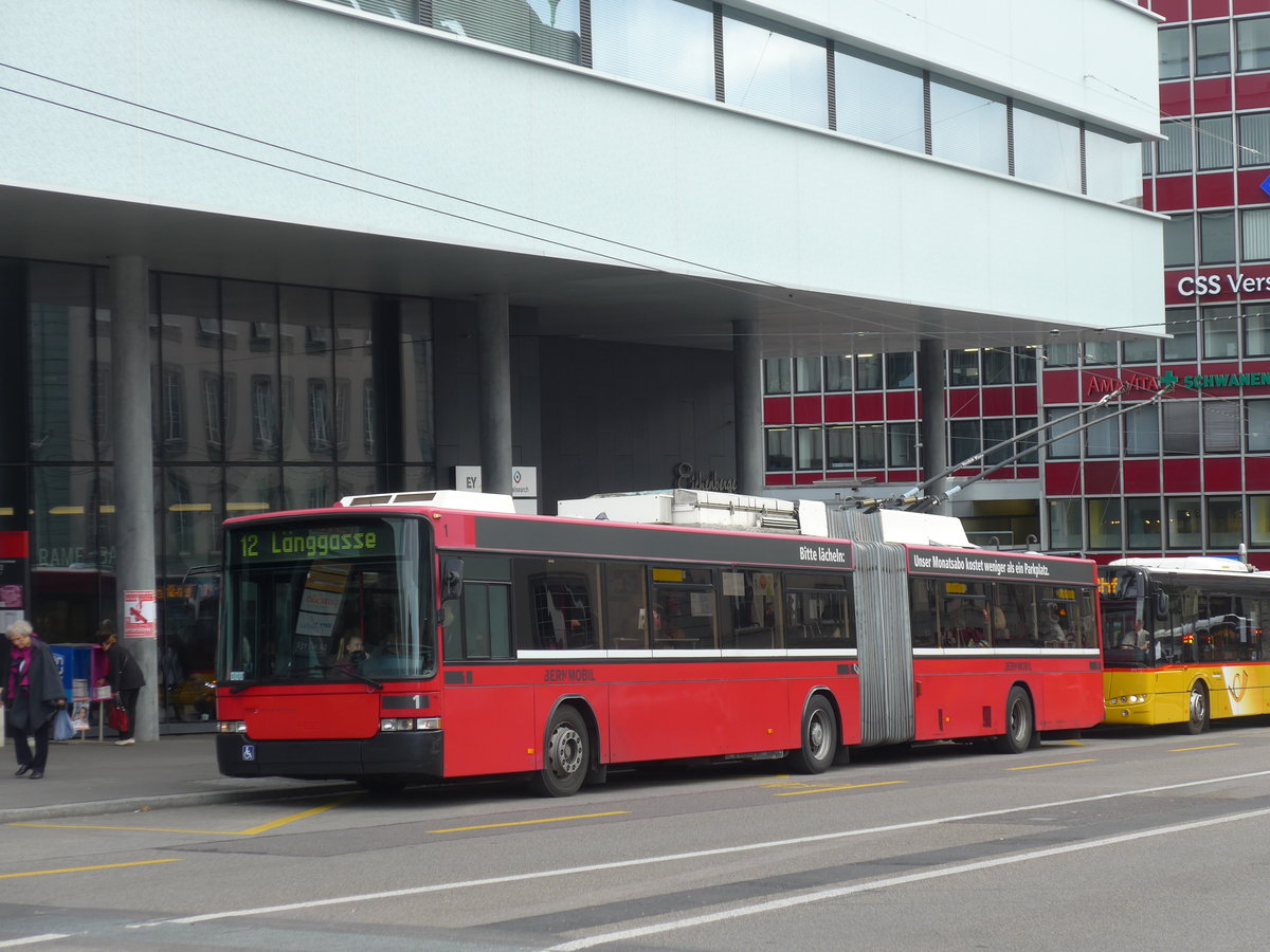 (175'550) - Bernmobil, Bern - Nr. 1 - NAW/Hess Gelenktrolleybus am 7. Oktober 2016 in Bern, Schanzenstrasse