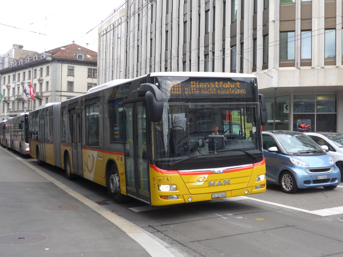 (175'643) - Eurobus, Arbon - Nr. 10/TG 121'045 - MAN am 15. Oktober 2016 beim Bahnhof St. Gallen