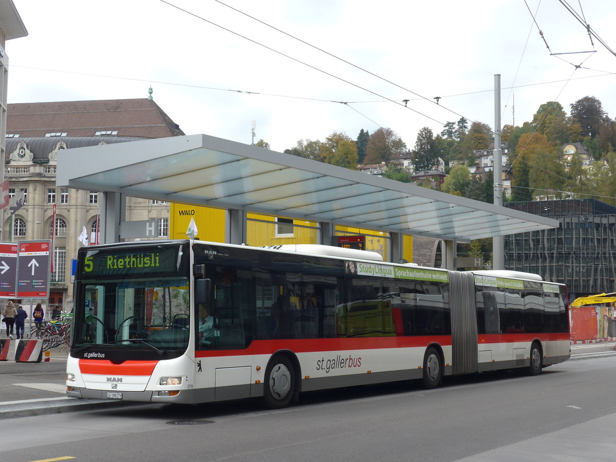 (175'659) - St. Gallerbus, St. Gallen - Nr. 279/SG 198'279 - MAN am 15. Oktober 2016 beim Bahnhof St. Gallen