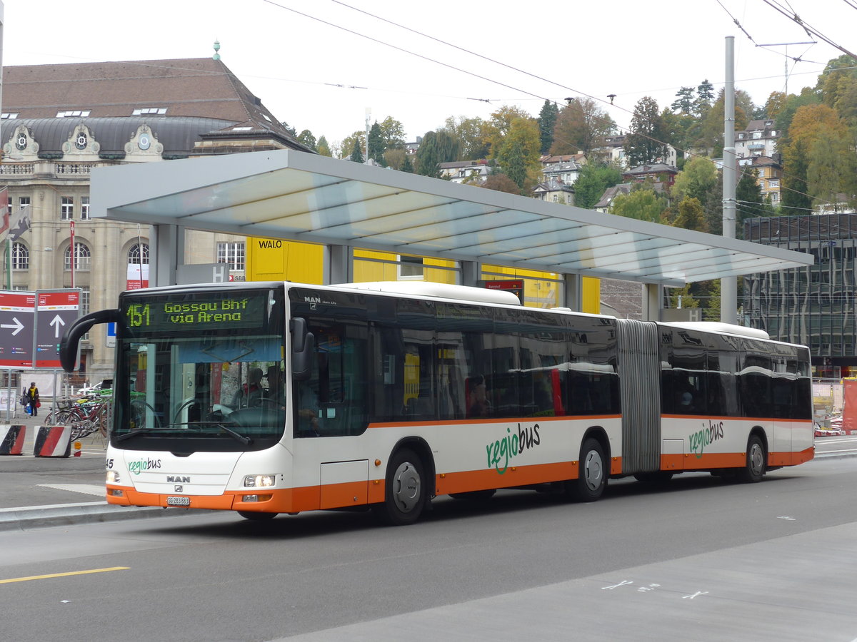 (175'665) - Regiobus, Gossau - Nr. 45/SG 283'883 - MAN am 15. Oktober 2016 beim Bahnhof St. Gallen