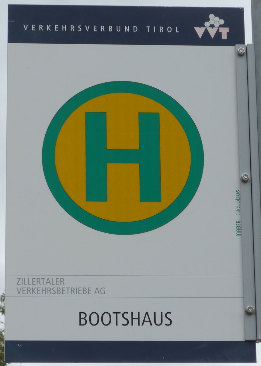 (175'938) - Zillertaler Verkehrsbetriebe-Haltestellenschild - Pertisau, Bootshaus - am 19. Oktober 2016