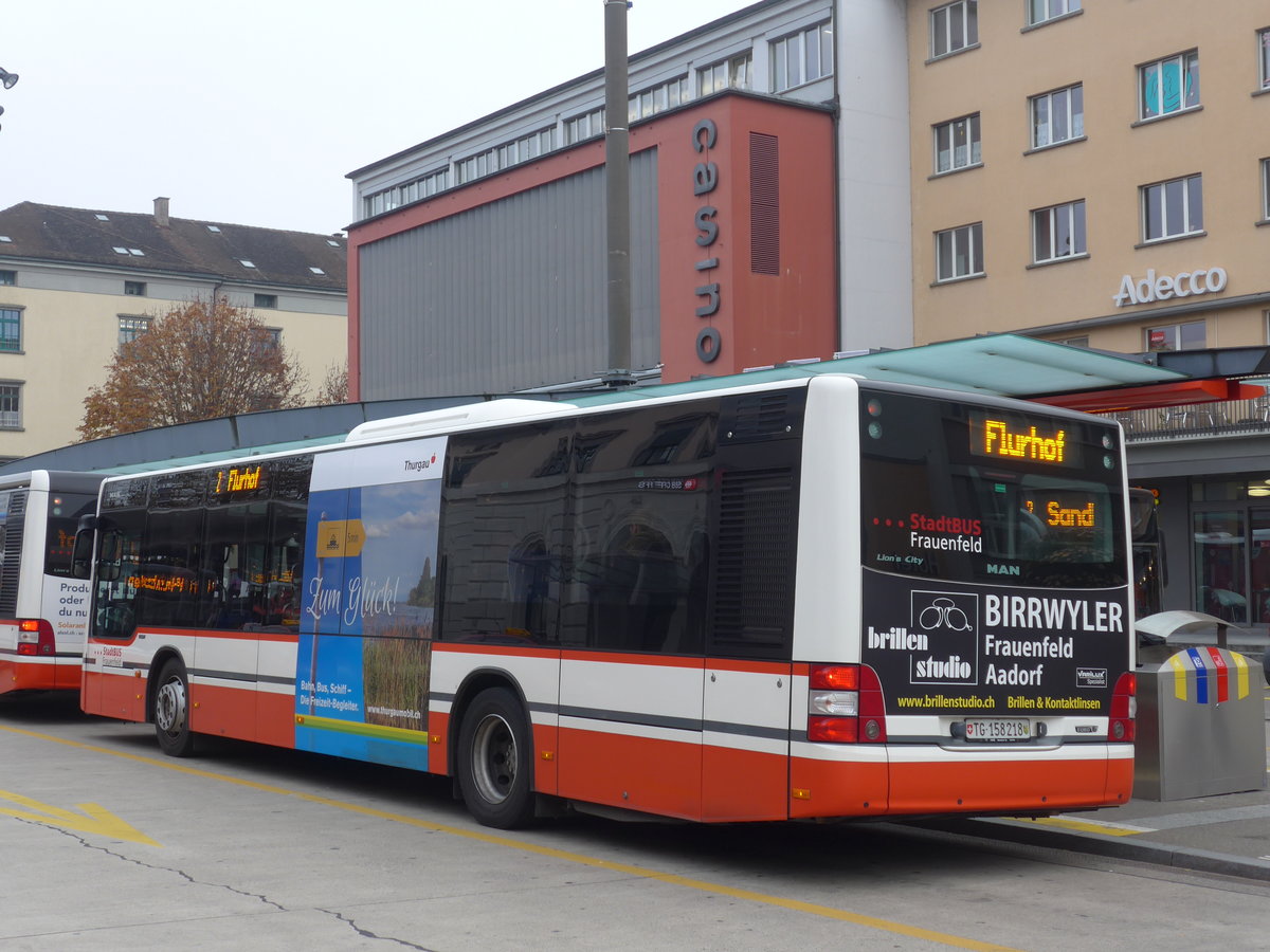 (176'502) - PostAuto Ostschweiz - TG 158'218 - MAN am 4. November 2016 beim Bahnhof Frauenfeld