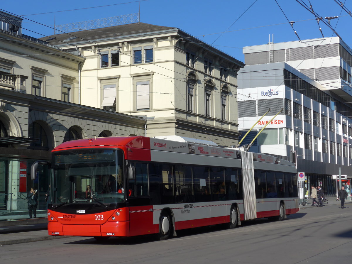 (176'788) - SW Winterthur - Nr. 103 - Hess/Hess Gelenktrolleybus am 28. November 2016 beim Hauptbahnhof Winterthur