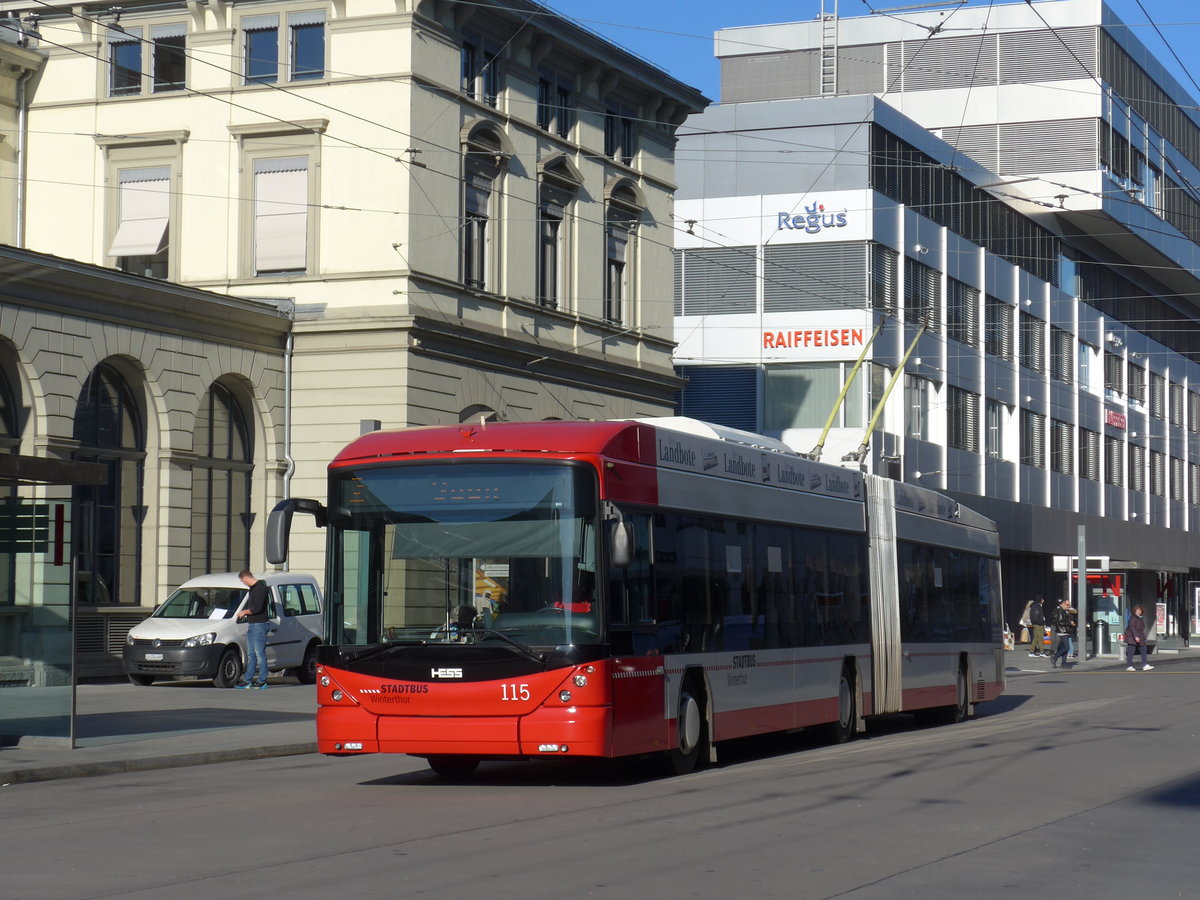 (176'791) - SW Winterthur - Nr. 115 - Hess/Hess Gelenktrolleybus am 28. November 2016 beim Hauptbahnhof Winterthur