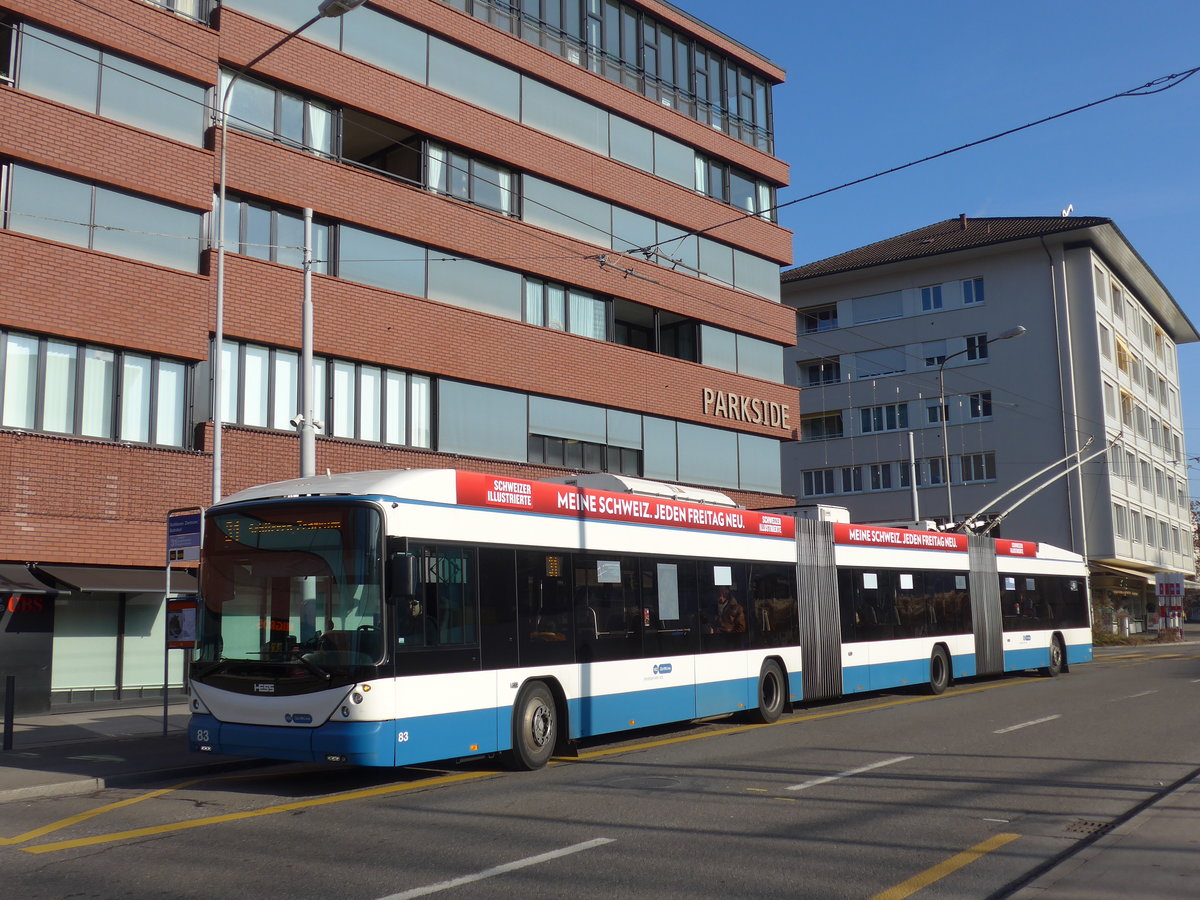 (176'919) - VBZ Zrich - Nr. 83 - Hess/Hess Doppelgelenktrolleybus am 6. Dezember 2016 in Schlieren, Zentrum/Bahnhof