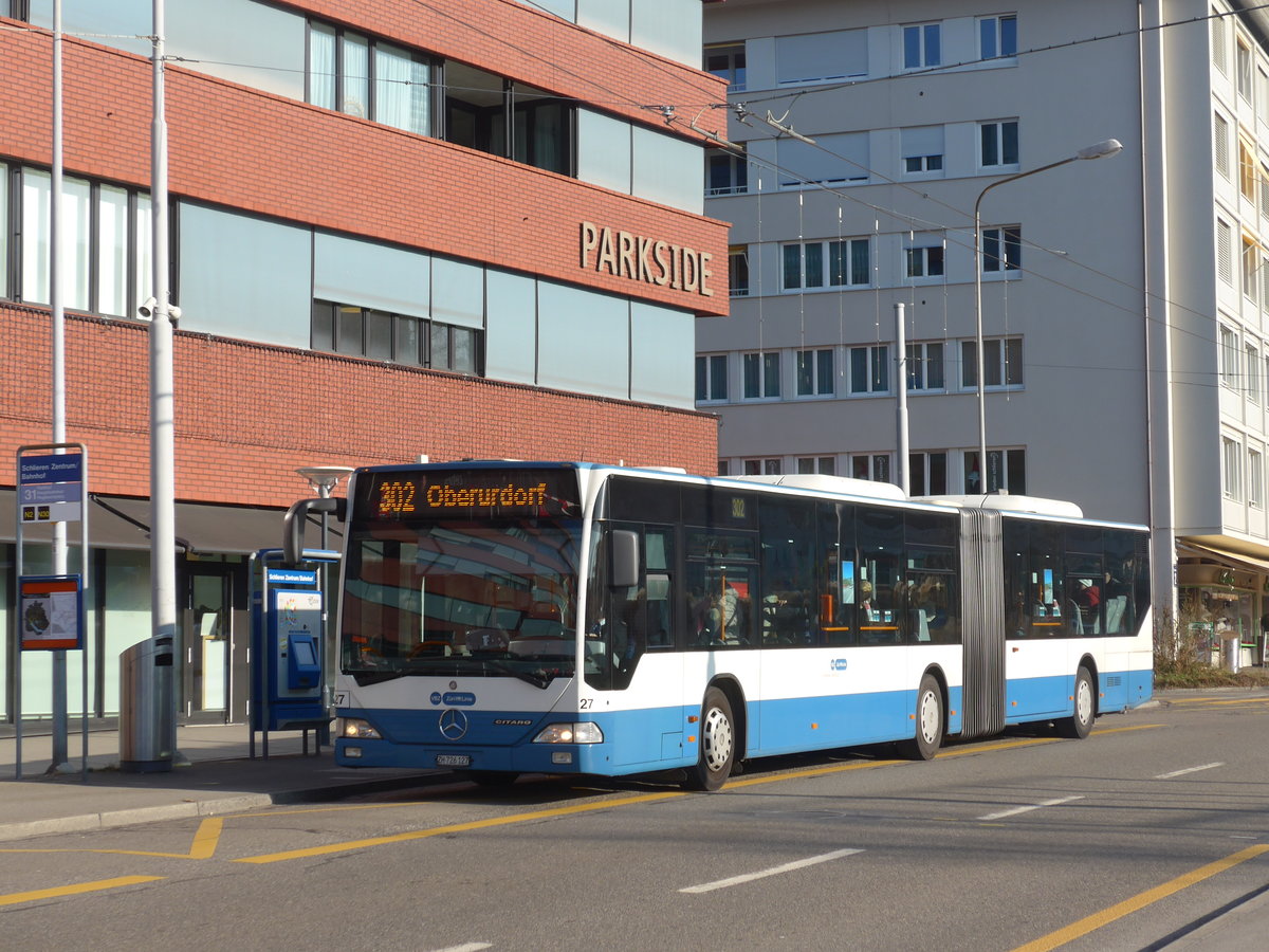 (176'934) - Limmat Bus, Dietikon - Nr. 27/ZH 726'127 - Mercedes am 6. Dezember 2016 in Schlieren, Zentrum/Bahnhof