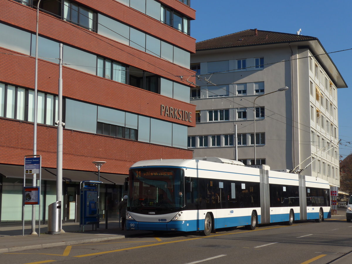 (176'952) - VBZ Zrich - Nr. 90 - Hess/Hess Doppelgelenktrolleybus am 6. Dezember 2016 in Schlieren, Zentrum/Bahnhof