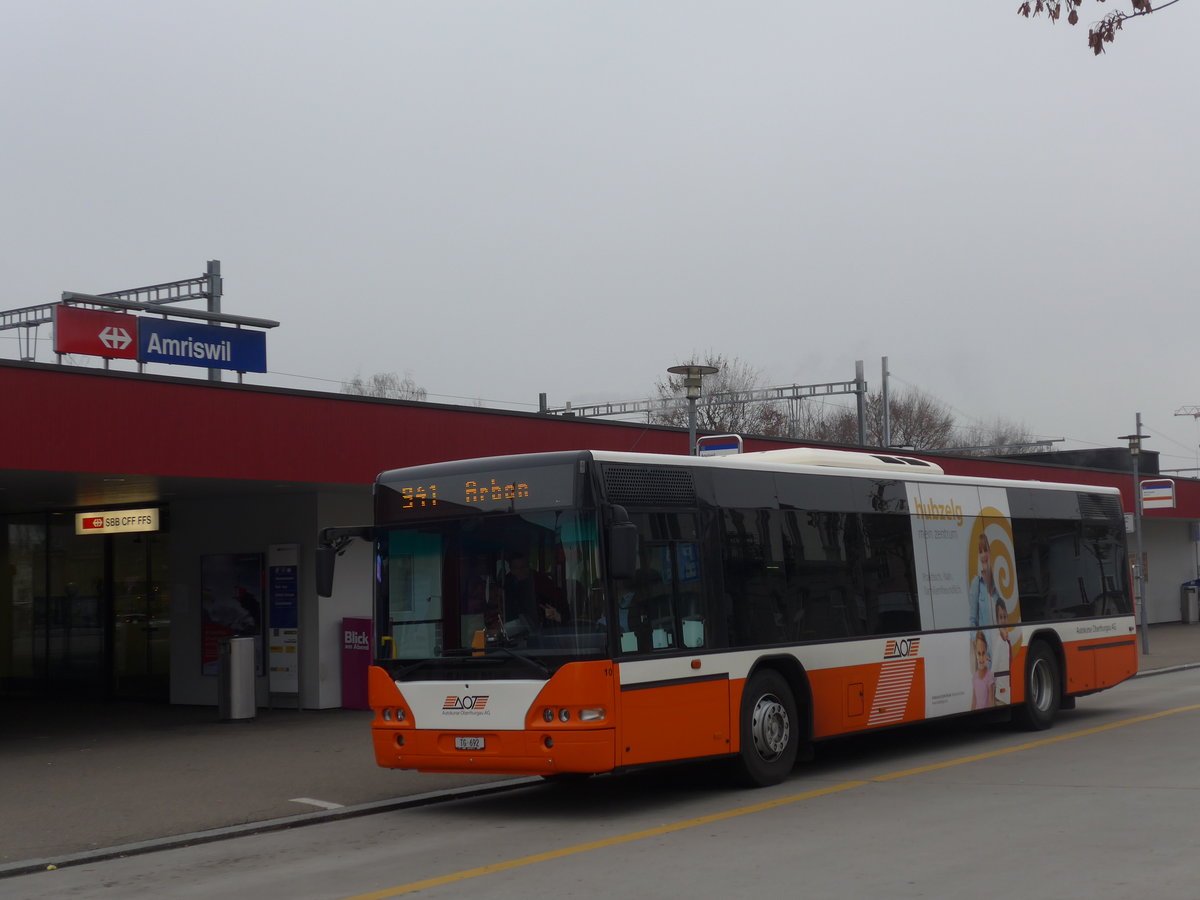 (177'011) - AOT Amriswil - Nr. 10/TG 692 - Neoplan am 7. Dezember 2016 beim Bahnhof Amriswil 