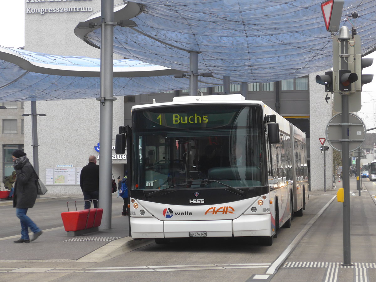 (177'301) - AAR bus+bahn, Aarau - Nr. 169/AG 374'169 - Scania/Hess am 24. Dezember 2016 beim Bahnhof Aarau