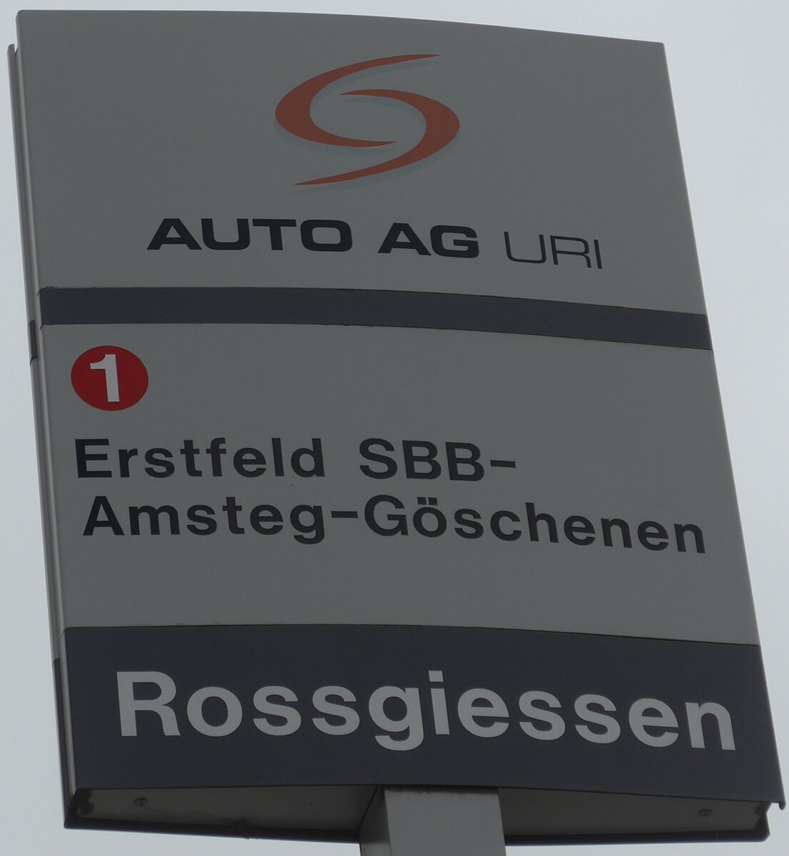 (177'489) - AUTO AG URI-Haltestellenschild - Schattdorf, Rossgiessen - am 30. Dezember 2016
