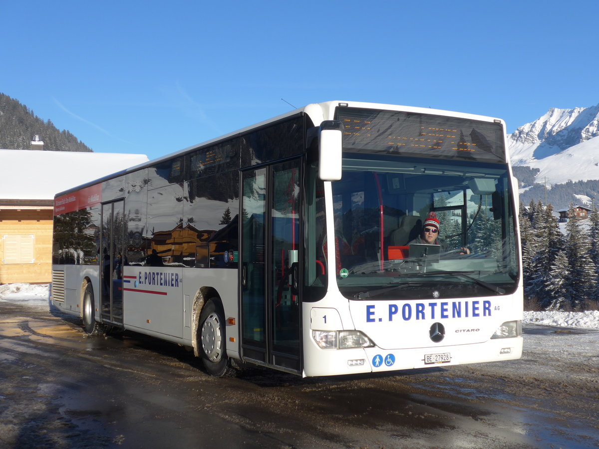 (178'021) - Portenier, Adelboden - Nr. 1/BE 27'928 - Mercedes (ex FRA-Bus, D-Frankfurt) am 9. Januar 2017 in Adelboden, Gilbach