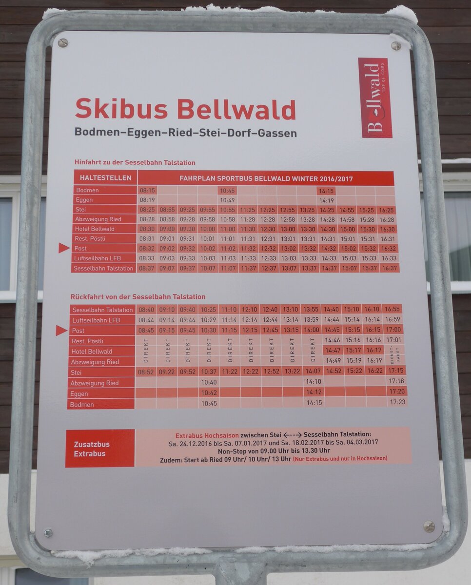 (178'045) - Skibus-Haltestelle - Bellwald, Post - am 15. Januar 2017