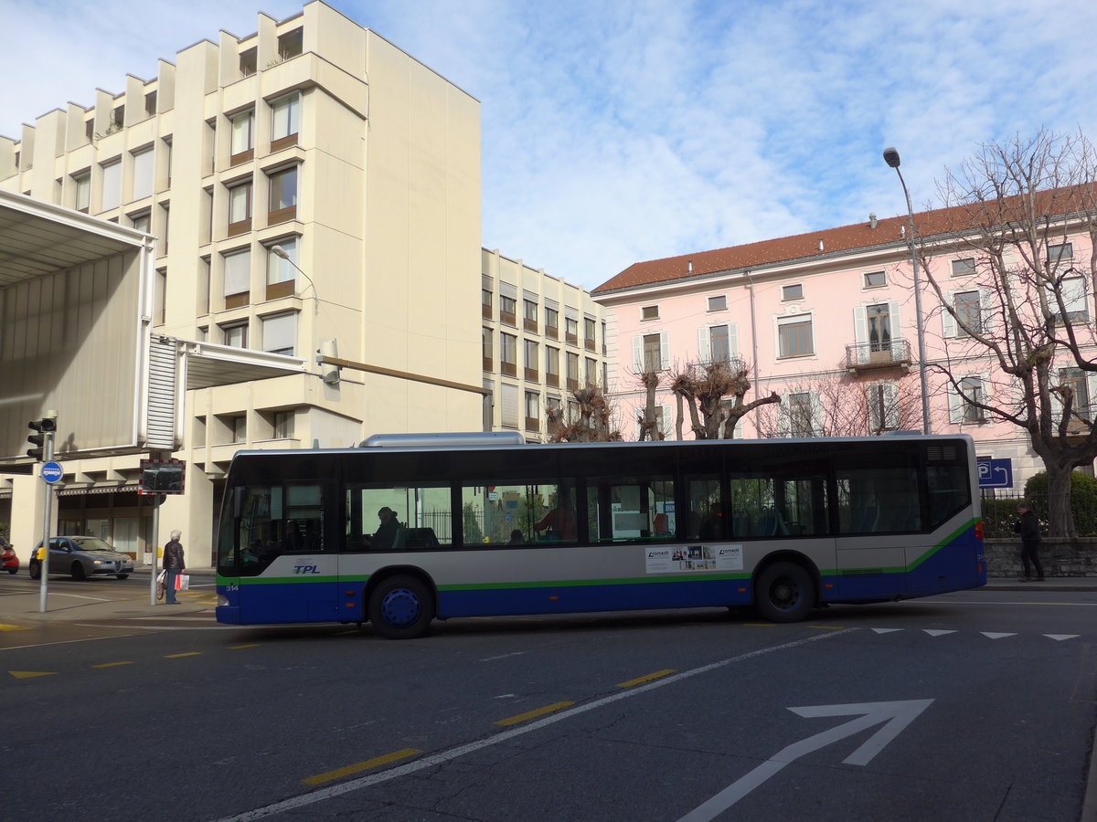(178'310) - TPL Lugano - Nr. 314/TI 309'391 - Mercedes (ex Nr. 13) am 7. Februar 2017 in Lugano, Centro