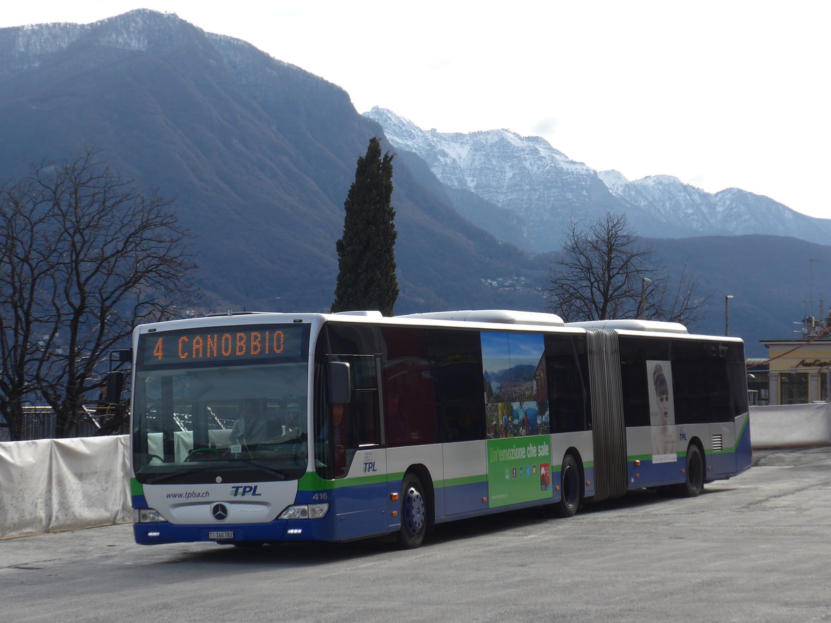 (178'344) - TPL Lugano - Nr. 416/TI 140'782 - Mercedes am 7. Februar 2017 beim Bahnhof Lugano