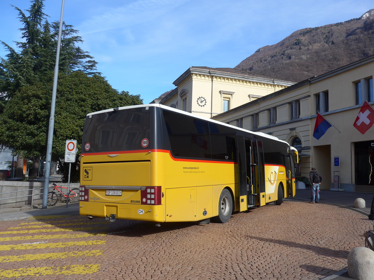 (178'369) - TpM, Mesocco - Nr. 1/GR 108'001 - Van Hool (ex Pacciarelli, Grono) am 7. Februar 2017 beim Bahnhof Bellinzona