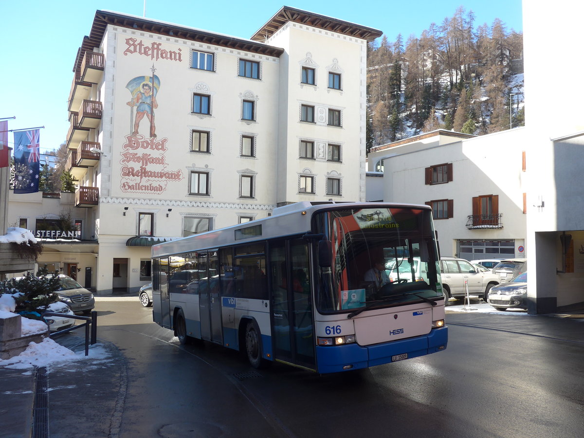 (178'570) - VBL Luzern - Nr. 616/LU 15'009 - Scania/Hess am 18. Februar 2017 in St. Moritz, Hotel Schweizerhof