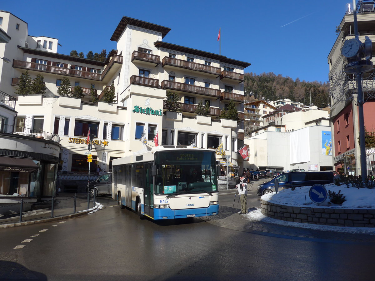 (178'583) - VBL Luzern - Nr. 615/LU 202'615 - Scania/Hess am 18. Februar 2017 in St. Moritz, Hotel Schweizerhof